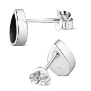 Black Onyx Drop Silver Stud Earrings, e333